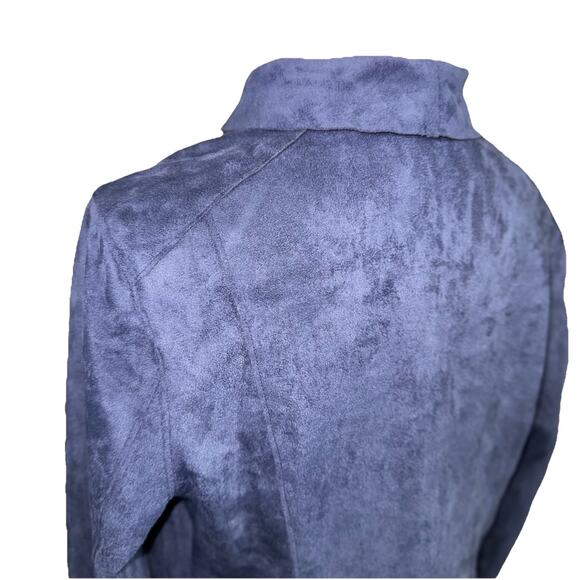 NWT Blank NYC Sz Medium Navy Blue Faux Suede Jacket Zip Front Asymmetrical Drape - Picture 4 of 8